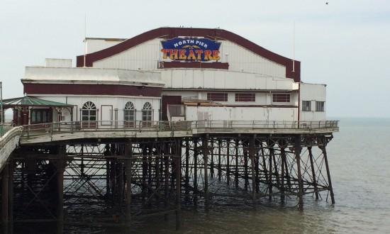 The white exterior of the North Pier Theatre on Blackpool North Pier. 