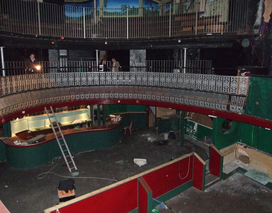Swansea Palace interior from 2007 of the stalls and balcony railing when the venue was In night club use