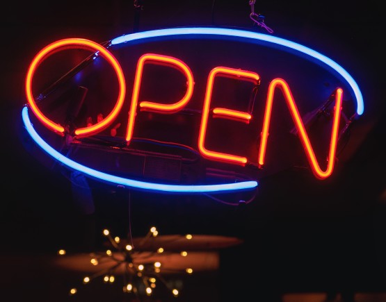 Neon sign saying Open 