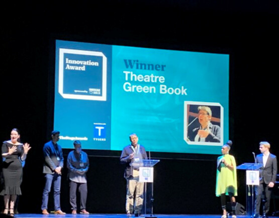 Paddy Dillon receiving The Stage Award for Innovation on behalf of the Theatre Green Book Project