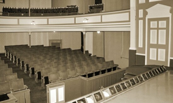 Scan of a 1992 photo of the auditorium of the Globe Theatre, Plymouth.