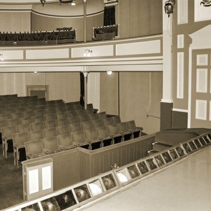 Scan of a 1992 photo of the auditorium of the Globe Theatre, Plymouth.