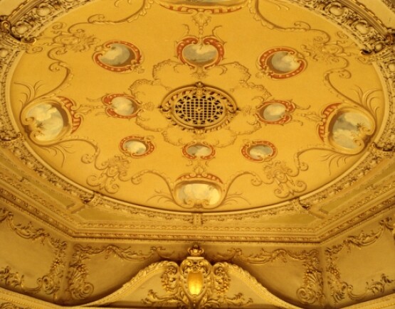 Ornate plasterwork ceiling of King's Theatre in Edinburgh