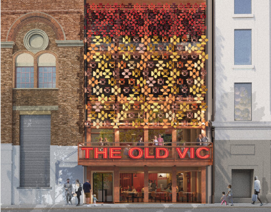 Previsualisation of the proposed barndoor brise soleil facade on The Annex extension of The Old Vic. 