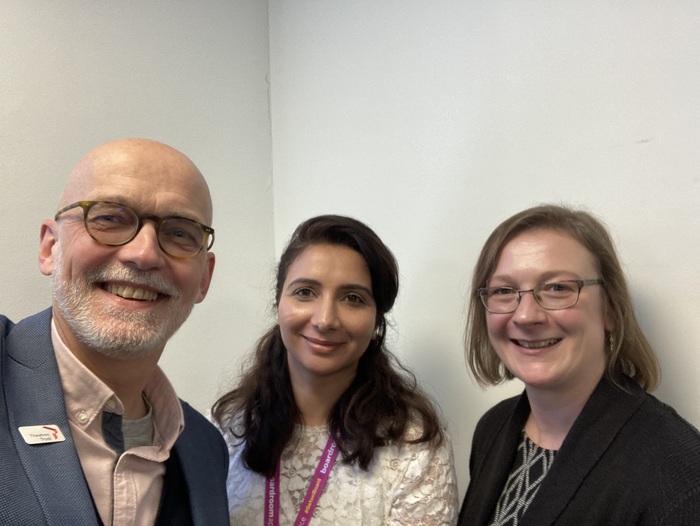 Manpreet Gill with Theatres Trust Director Jon Morgan and Deputy Chair Katie Town.