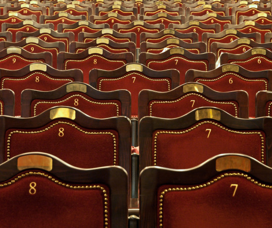 Rows of empty numbered theatre seats