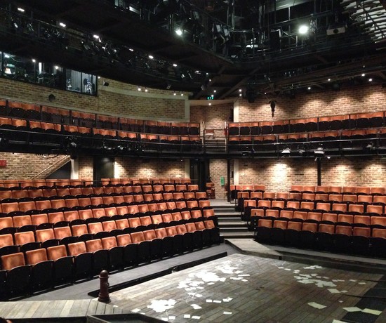 Modern theatre auditorium with brick walls in the Liverpool Everyman