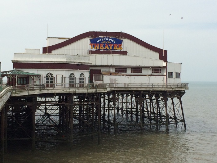 The white exterior of the North Pier Theatre on Blackpool North Pier. 