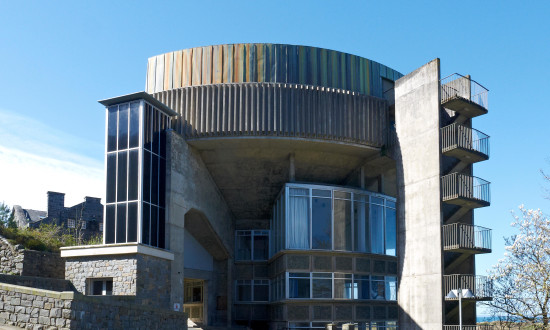 The Brutalist exterior of Tameside Hippodrome.