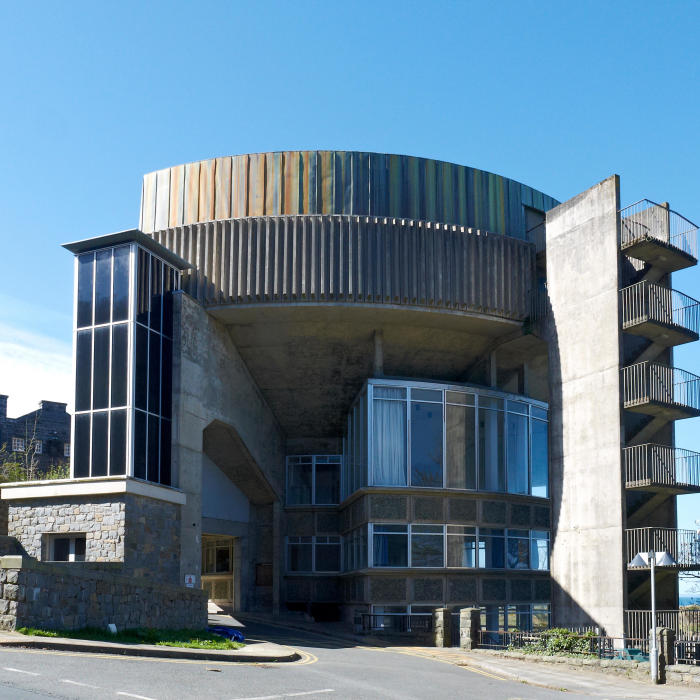 The Brutalist exterior of Tameside Hippodrome.