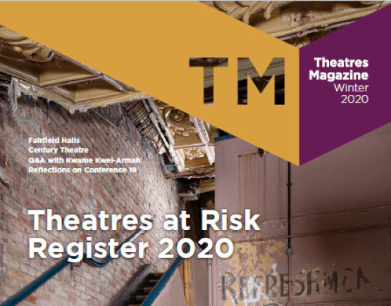 The front cover of Theatres Trust Winter 20 Theatres Magazine. The image is Morecambe Winter Gardens by Historic England Alan Bull.