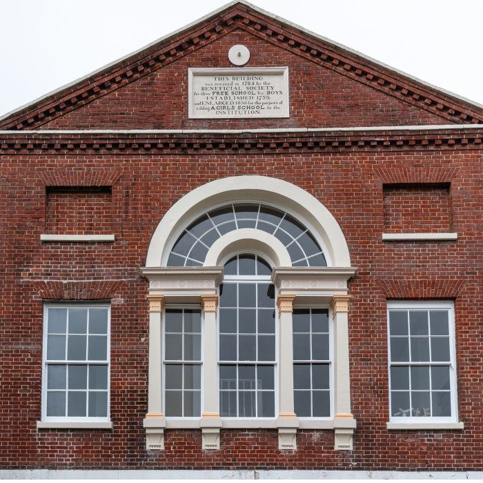 A façade of the theatre, showing the upper floor window.