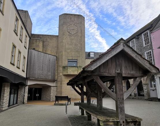 Courtyard of Market Place, showing the entrance to the Amulet back right.