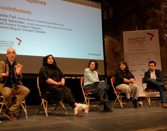 Diverse panel of speakers on stage at a previous Theatres Trust conference