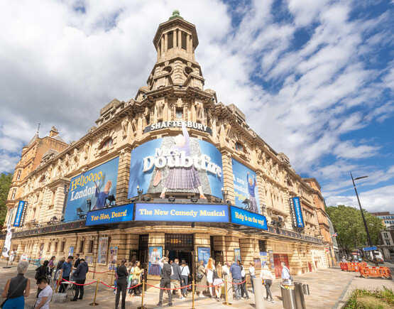 Exterior of Shaftesbury Theatre with Mrs Doubtfire artwork