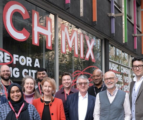Funders and staff of Rich Mix outside the venue.