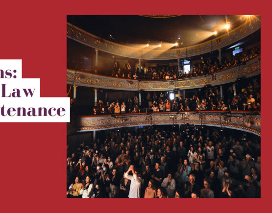 Image of an audience in the Royal Lyceum theatre with the text 'Webinar, Theatre Operations: Martyn's Law and maintenance plans, 4 July 2025 12 to 1.30pm'