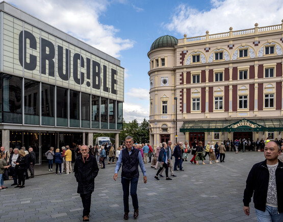 Busy town square between Crucible and Lyceum theatres